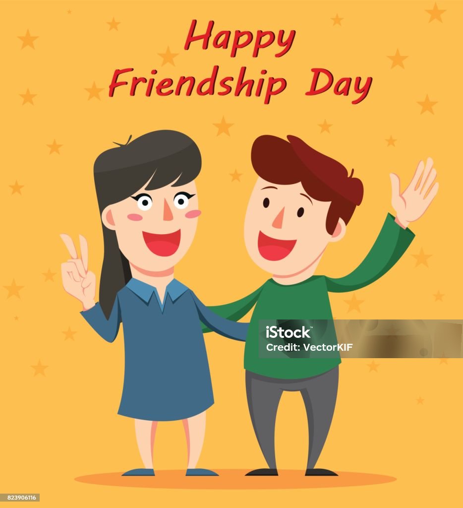 Happy Friendship Day Greeting Card Friends Hugging And Smiling ...