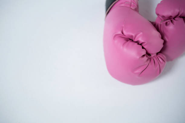 istock High angle view of pink boxing gloves 823920994