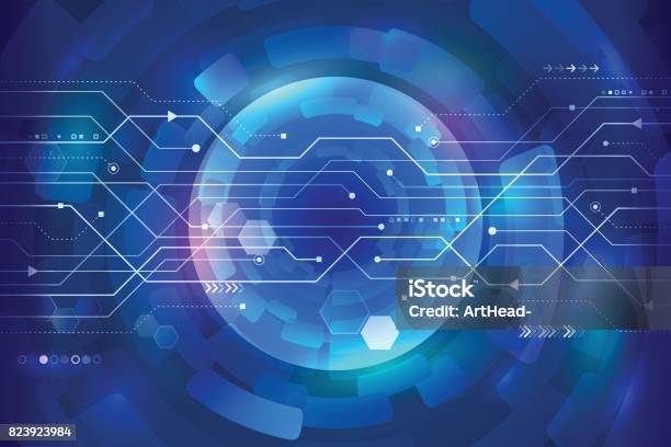 Carte De Circuit Futuriste Abstraite Concept De Communication Numérique Hitech Sur Le Fond Bleu Vecteurs libres de droits et plus d'images vectorielles de Fond