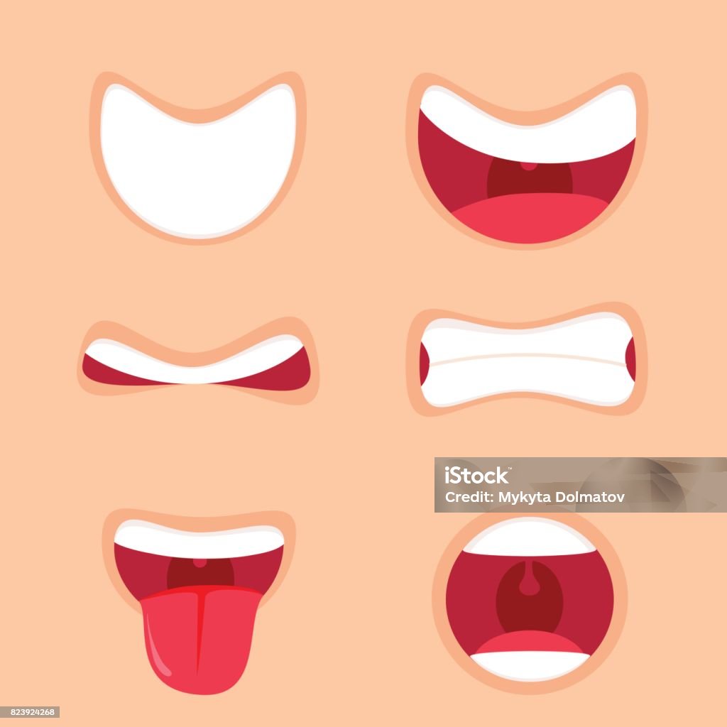 Funny Cartoon Mouths Set With Different Expressions Smile With Teeth  Sticking Out Tongue Surprised Stock Illustration - Download Image Now -  iStock