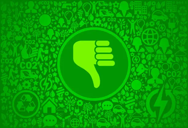 Vector illustration of Thumbs Down Environment Green Vector Icon Pattern