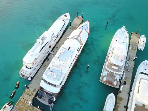 Luxury Yachts from above marina in Turks & Caicos