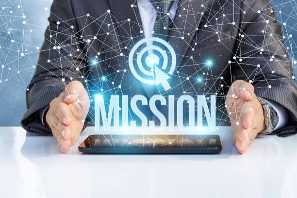 Businessman shows the word mission . Businessman shows the word mission on the virtual screen. bank statement stock pictures, royalty-free photos & images