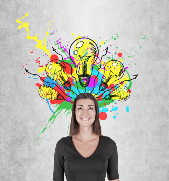 istock Super enthusiastic woman and light bulbs 823932174