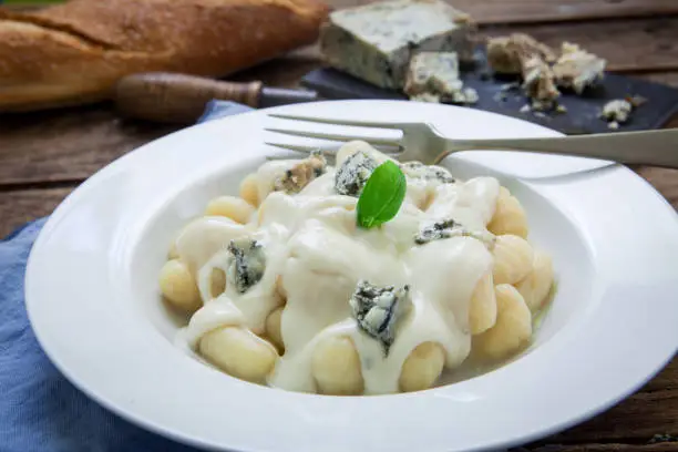 Homemade italian pasta with gorgonzola traditional cheese