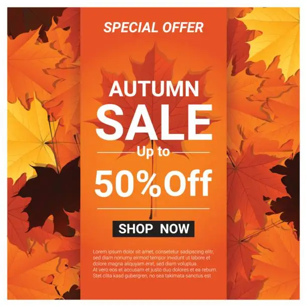 Vector illustration of Autumn sale banner with colorful leaves , vector , illustration