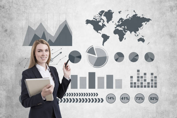 istock Image of businesswoman in grey suit drawing graph 823942452