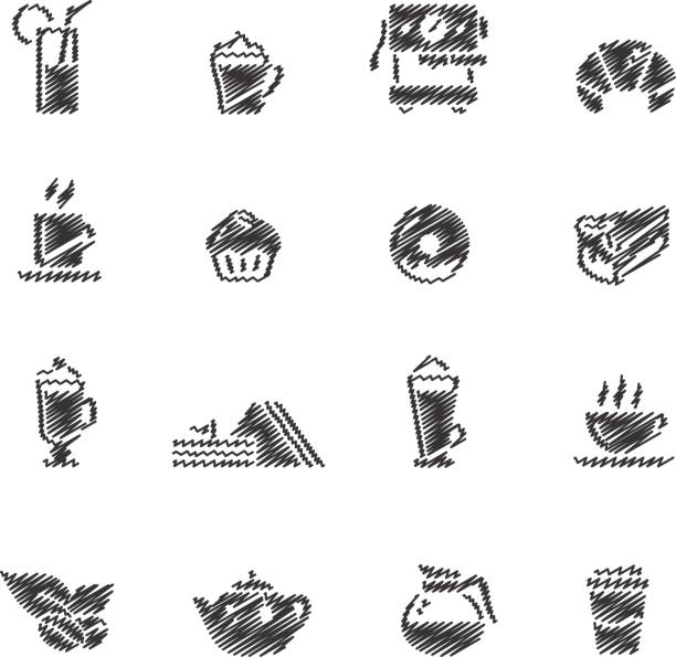 illustrations, cliparts, dessins animés et icônes de icônes de café / / scribble série - club sandwich picto