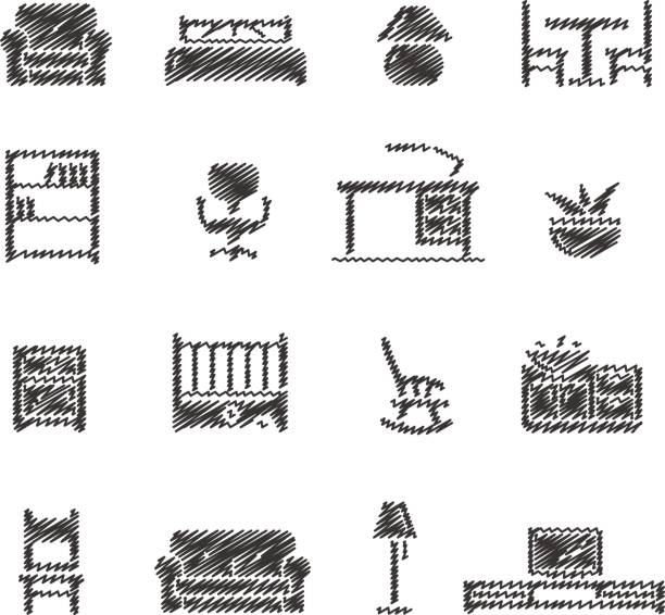 illustrazioni stock, clip art, cartoni animati e icone di tendenza di icone mobili // serie scarabocchio - office chair chair furniture scribble