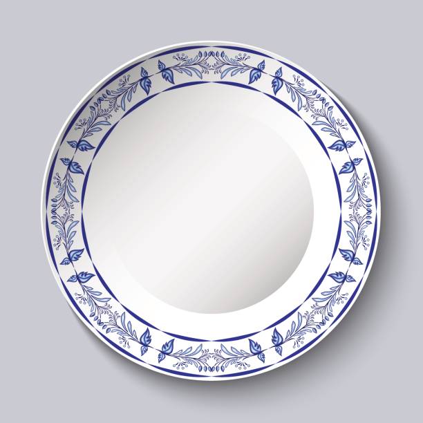 istock Round blue floral frame. Styling elements based on Chinese or Russian porcelain painting. Ornament shown in a ceramic dish. 823962418