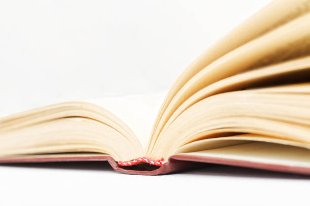 istock Closeup open old books against a light beige background 823963112