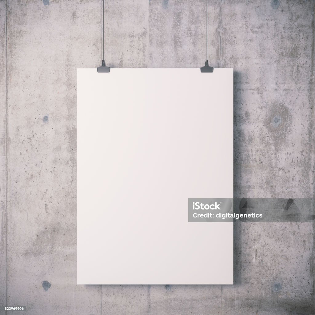 3d blank frame poster on concrete wall Poster Stock Photo
