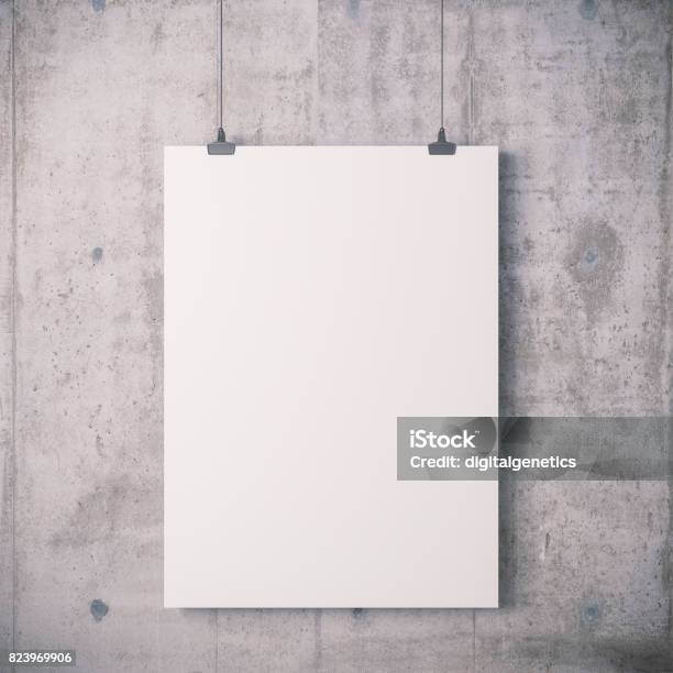 3d Blank Frame Poster On Concrete Wall Stock Photo - Download Image Now - Poster, Template, Wall - Building Feature