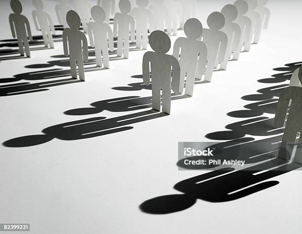 Rows Of Paper People Stock Photo - Download Image Now - Color Image, Conformity, Creativity
