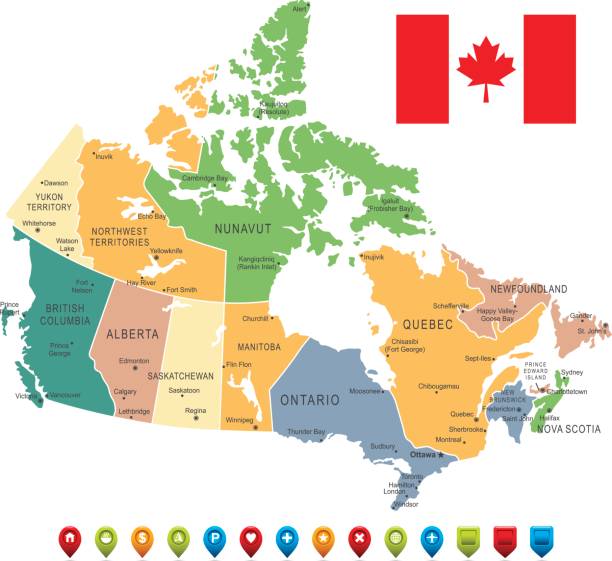 ilustraciones, imágenes clip art, dibujos animados e iconos de stock de mapa del vintage del canadá - saskatchewan province canada flag