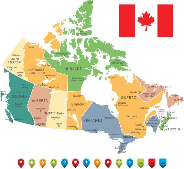 illustrations, cliparts, dessins animés et icônes de vintage carte du canada - alberta map cartography canada