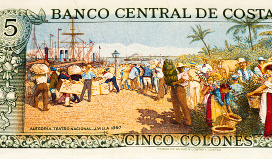 5 Costa Rican colones bank note. Colones is the national currency of Costa Rica