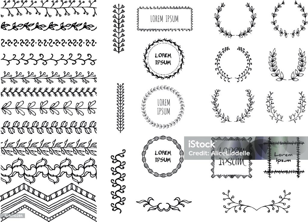 Card Border Patterns Drawing Set Of Handdrawn Seamless Doodle Borders Sketch Style Vector ...