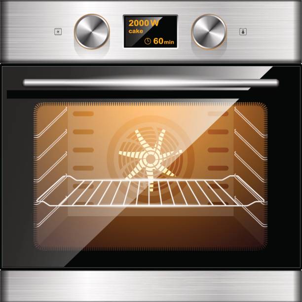 Electric oven in stainless steel and glass. Electronic control. Kitchen equipment. Electric oven in stainless steel and glass. Electronic control. oven door stock illustrations
