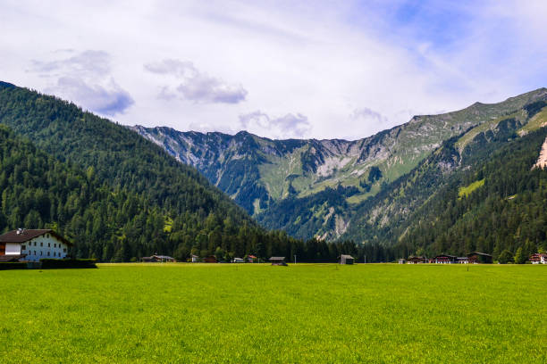 Innsbruck foothills mountain scenery View at Innsbrucks foothills mountain scenery, Austria neustift im stubaital stock pictures, royalty-free photos & images