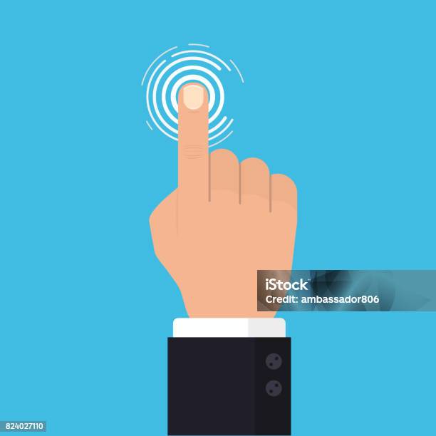 Hand Touch Screen Press The Button Flat Style Vector Stock Illustration - Download Image Now