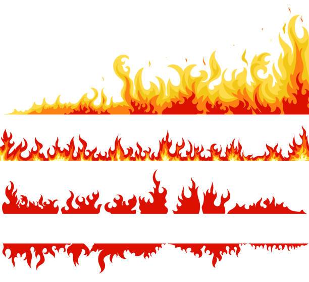 Fire banner, fame backgrounds, vector Fire banner set, fame backgrounds, Horizontal bonfire template for web or brochure, explosion decoration. Vector red frame stock illustrations