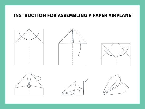 Instruction for assembling paper airplane Vector scheme assembling paper airplane origami instructions stock illustrations