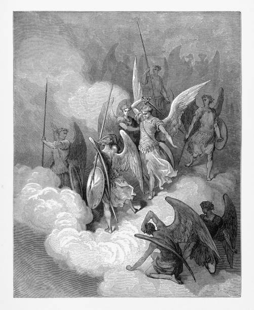 This greeting on thy crest receive Victorian Engraving, 1885 Very Rare, Beautifully Illustrated Antique Engraving of This greeting on thy crest receive, Victorian Engraving, 1885. Source: Original edition from my own archives. Copyright has expired on this artwork. Digitally restored. spiritual warfare stock illustrations