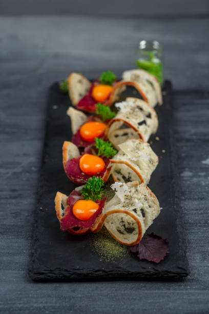 istock Mini sandwiches food set. Brushetta or authentic traditional spanish tapas for lunch table. Delicious snack, appetizer, antipasti on party or picnic time. Top view. 824033734