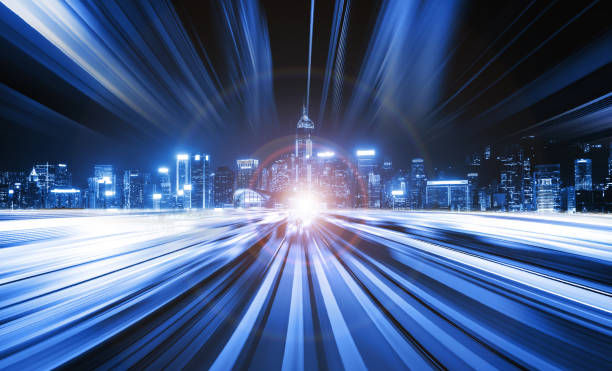 istock Abstract Motion Speed Light with Night City Background 824049306