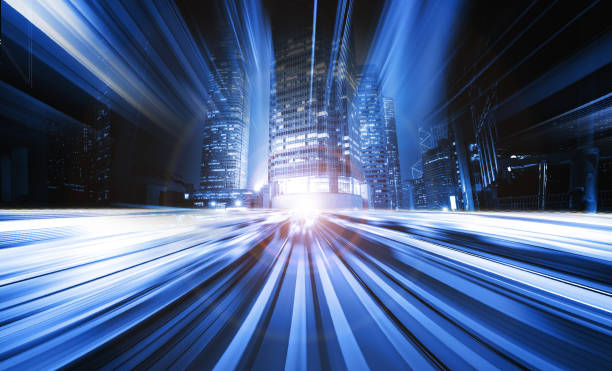 istock Abstract Motion Speed Light with Night City Background 824049320