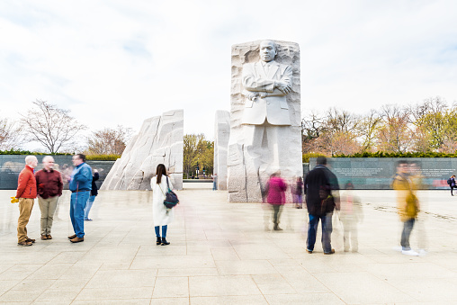 Washington Dc: People walking at Martin Luther King Jr Memorial during Cherry Blossom Festival
