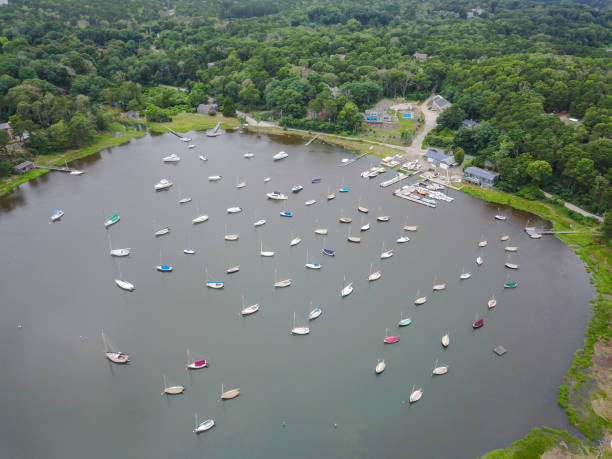 istock Aerial of Sailboats Moored on Cape Cod 824056052