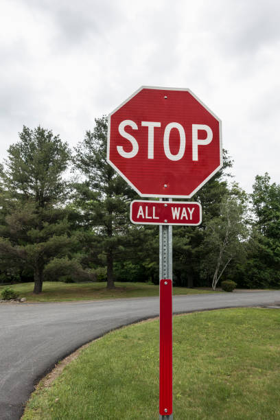 istock traffic classic all sides red and white stop sign with trees 824060374