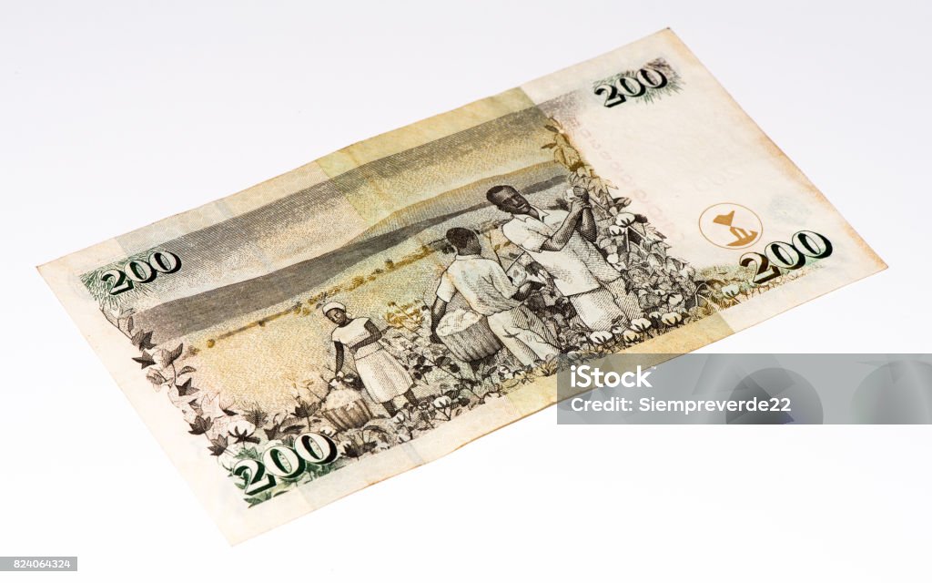 Currancy banknote of Africa 200 Kenyan shillings bank note of Kenya. Kenyan shilling is the national currency of Kenya Africa Stock Photo