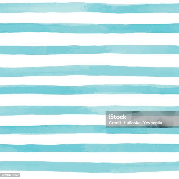 Beautiful Seamless Pattern With Blue Watercolor Stripes Hand Painted Brush Strokes Striped Background Vector Illustration Stock Illustration - Download Image Now