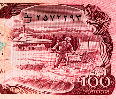 100 afghani bank note. Afghani is the national currency of Afghanistan