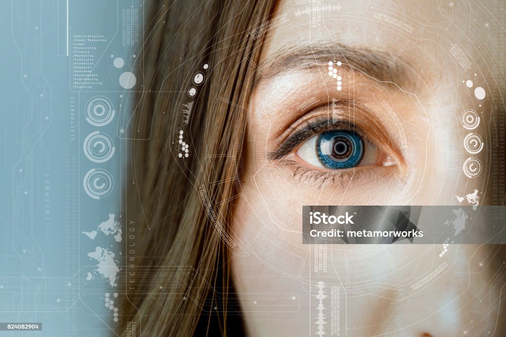 olho humano e interface gráfica. conceito de lente de contato inteligente. - Foto de stock de Olho royalty-free