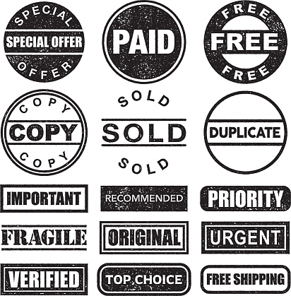 Rubber Stamp Black And White Icon Set On Transparent Background Stock