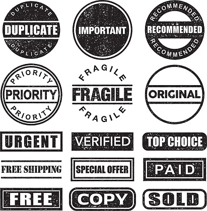Rubber Stamp Black And White Icon Set On Transparent Background Stock