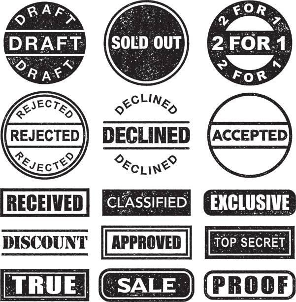 Rubber Stamp Black and White Icon Set on Transparent Background A set of different rubber stamps, with grunge texture. AI10 EPS, CMYK color space. Place on any colored background. sold out transparent stock illustrations