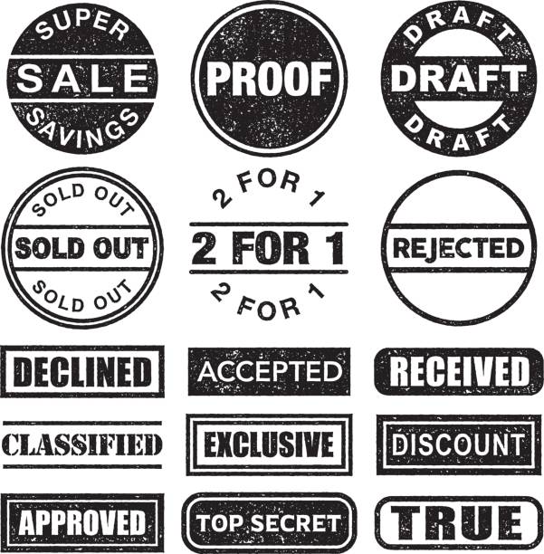 Rubber Stamp Black and White Icon Set on Transparent Background A set of different rubber stamps, with grunge texture. AI10 EPS, CMYK color space. Place on any colored background. sold out transparent stock illustrations
