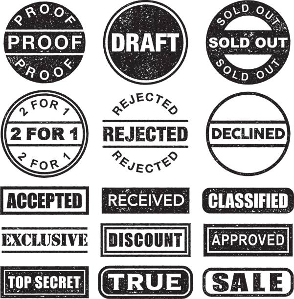 Rubber Stamp Black and White Icon Set on Transparent Background A set of different rubber stamps, with grunge texture. AI10 EPS, CMYK color space. Place on any colored background. sold out transparent stock illustrations