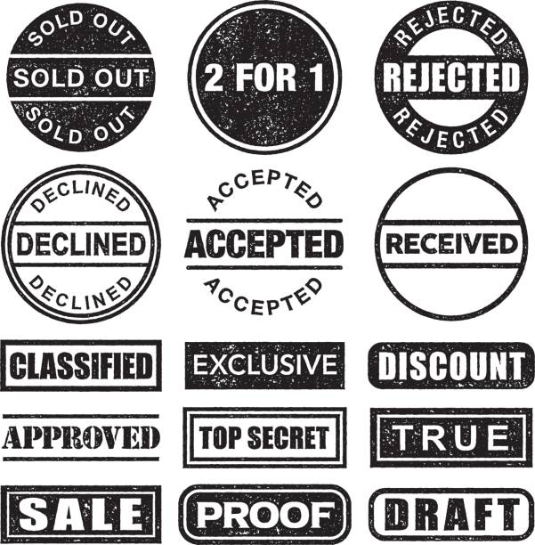 Rubber Stamp Black and White Icon Set on Transparent Background A set of different rubber stamps, with grunge texture. AI10 EPS, CMYK color space. Place on any colored background. sold out transparent stock illustrations