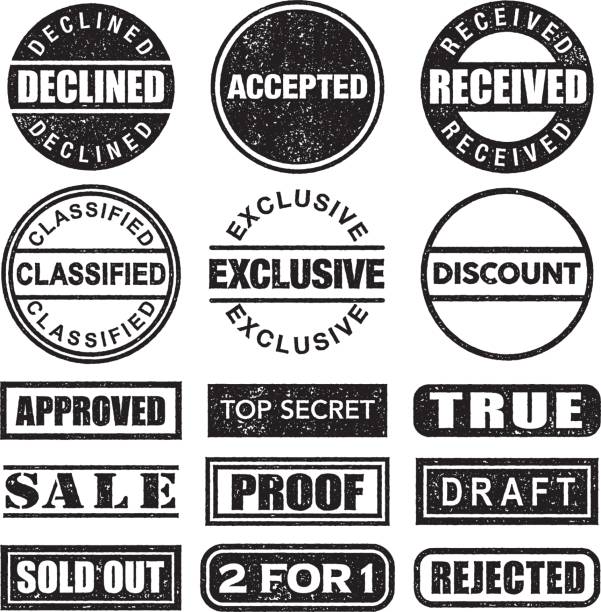 Rubber Stamp Black and White Icon Set on Transparent Background A set of different rubber stamps, with grunge texture. AI10 EPS, CMYK color space. Place on any colored background. sold out transparent stock illustrations