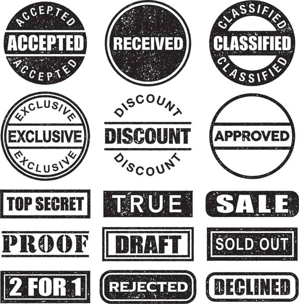 Rubber Stamp Black and White Icon Set on Transparent Background A set of different rubber stamps, with grunge texture. AI10 EPS, CMYK color space. Place on any colored background. sold out transparent stock illustrations