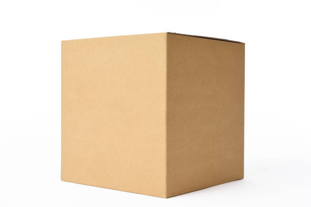 istock Isolated shot of blank cube cardboard box on white background 824105834