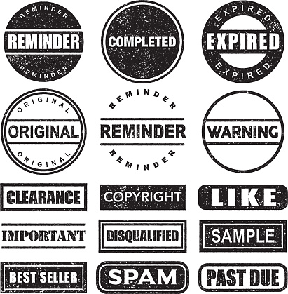 Rubber Stamp Black And White Icon Set On Transparent Background Stock