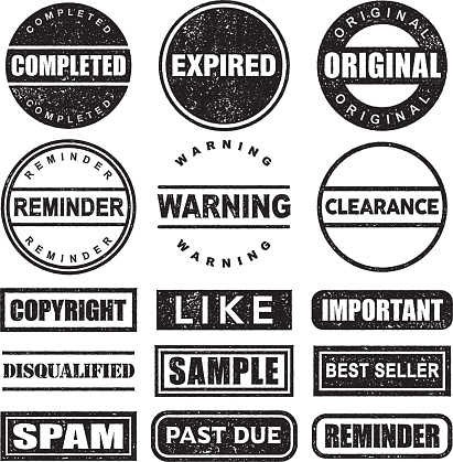Rubber Stamp Black And White Icon Set On Transparent Background Stock