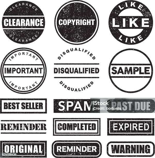 Rubber Stamp Black And White Icon Set On Transparent Background Stock